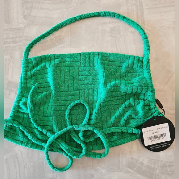 White Fox Boutique Once Again Terry Crop Green - Picture 4 of 4